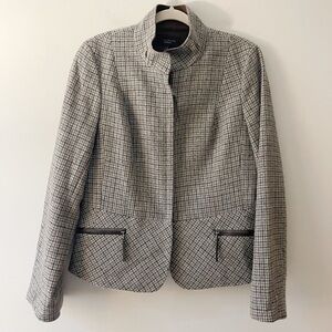 Talbots Wool Blend Houndstooth Zip Blazer Size 14 Pale Brown Gray Retail $199